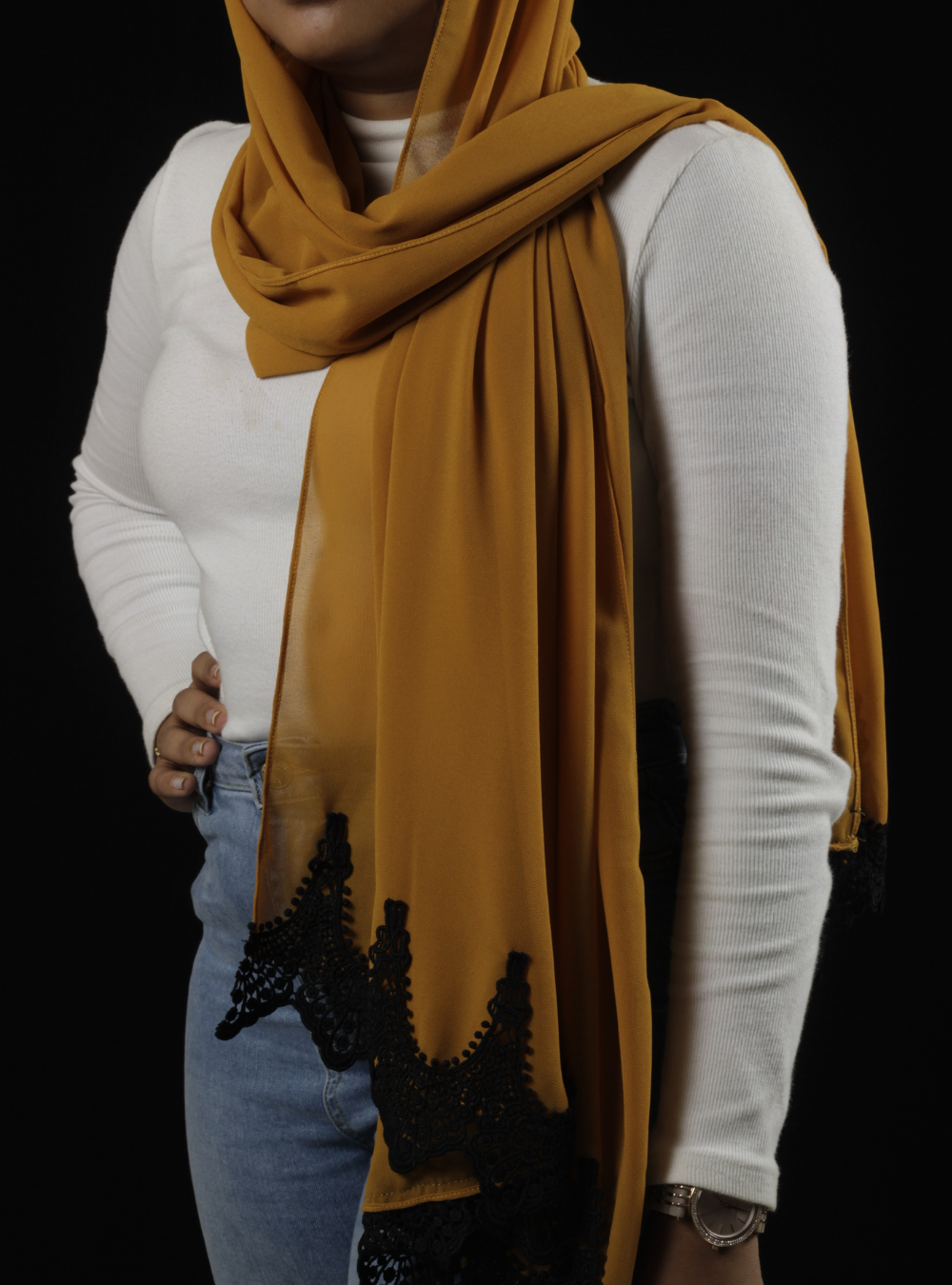 Mustard Yellow Premium Chiffon Lace Hijab