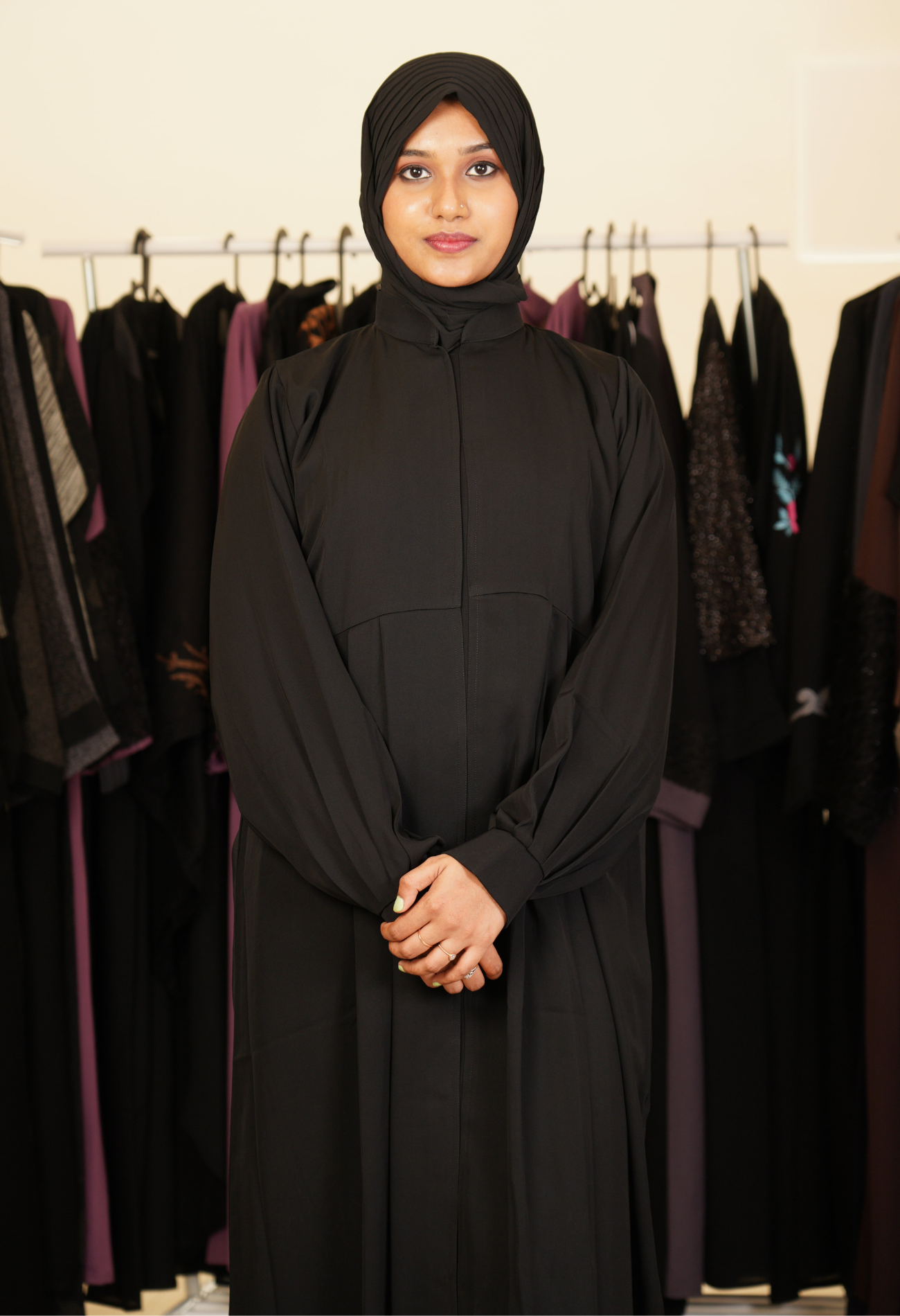 Basic Black Front Open Abaya With Cuff Sleeves