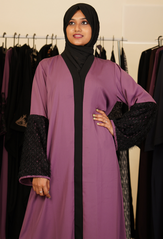 Basic Front Open Abaya With Fur Sleeves
