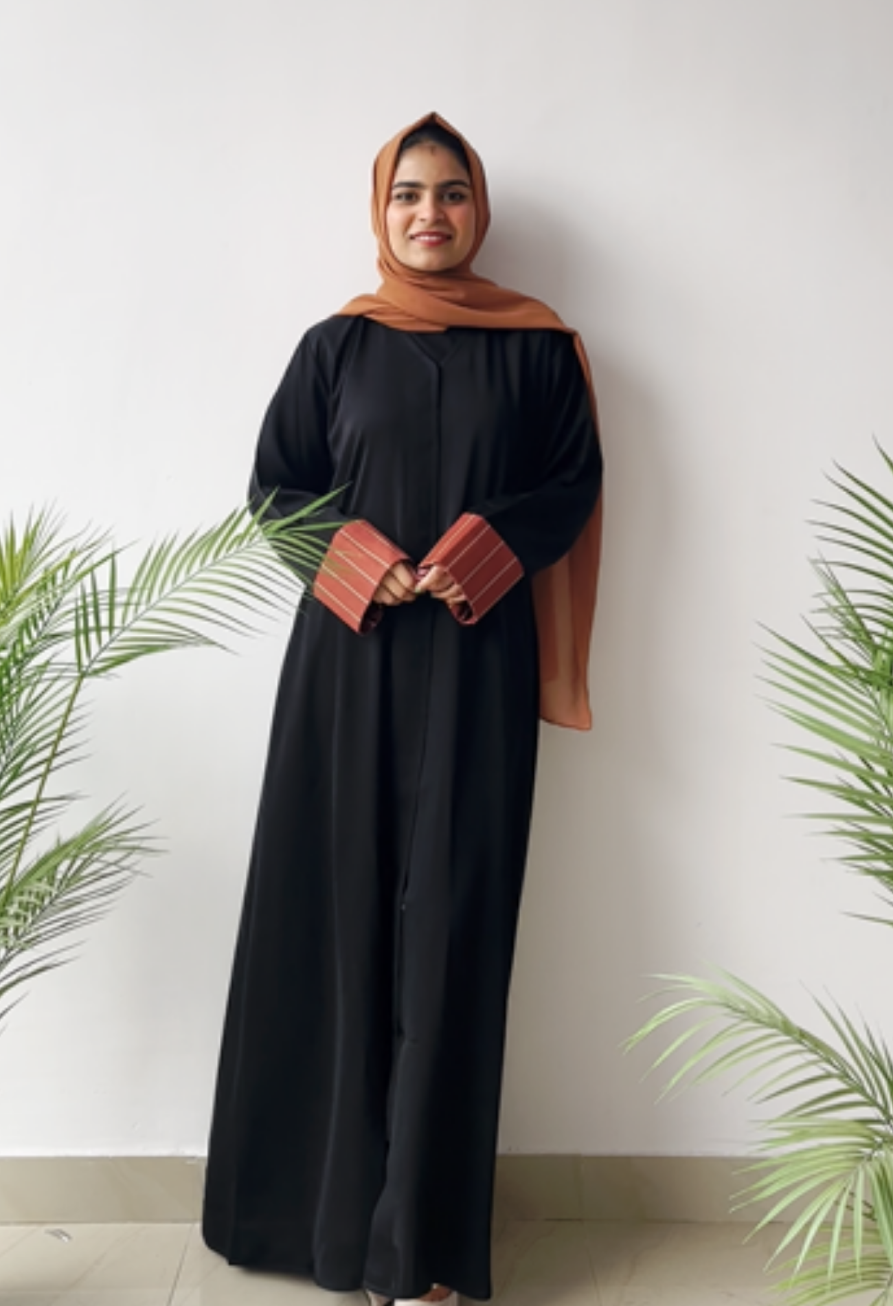 Black Front Open Abaya With Suited Sleeves