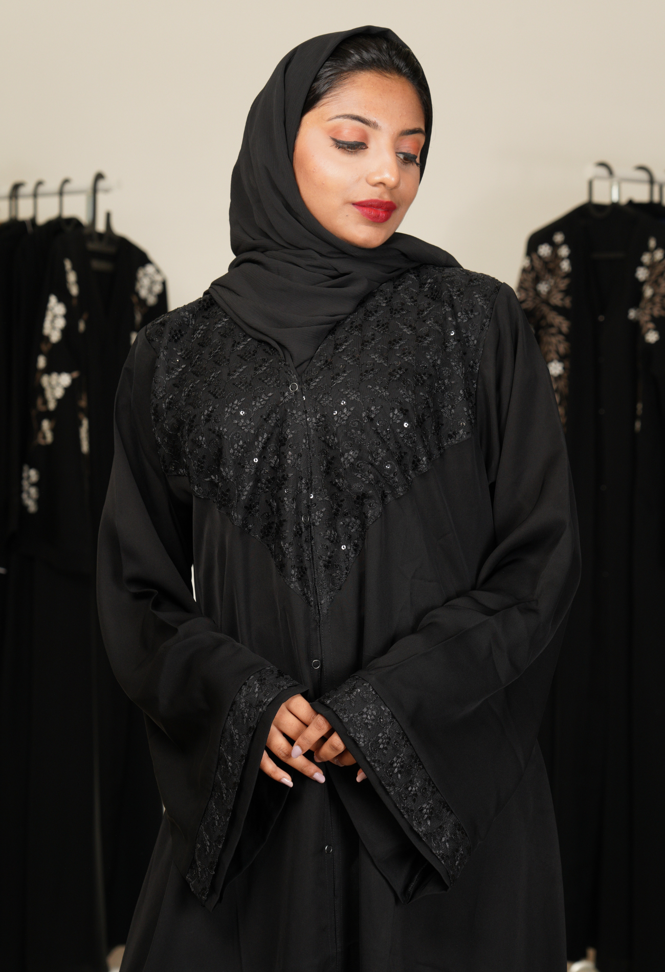 Black Front Open Abaya With Net Fabric